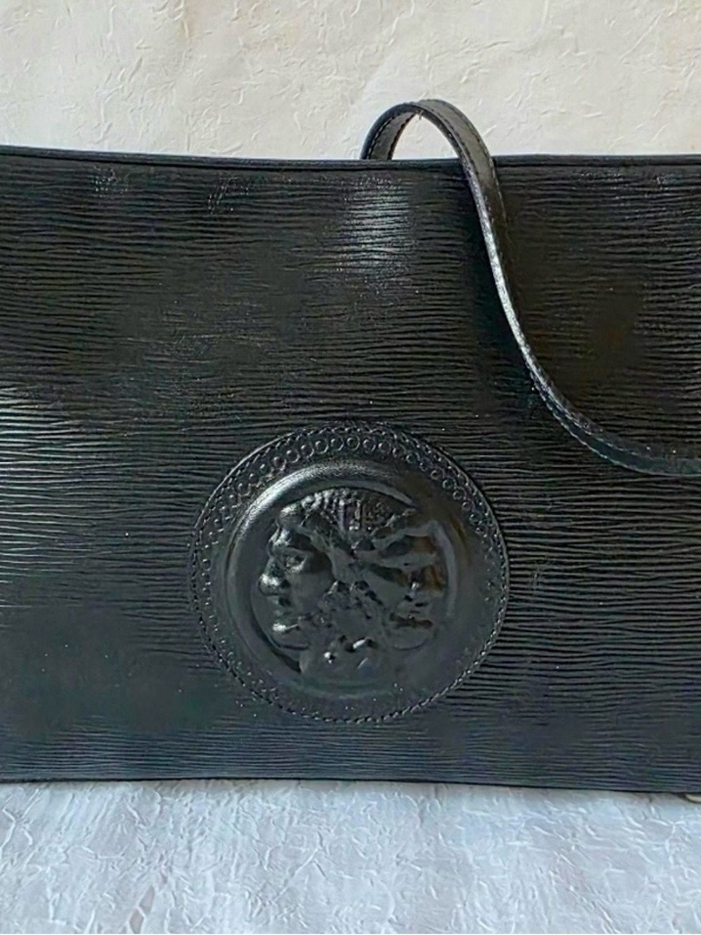 Versace Black Epi Leather Shoulder Bag with Medusa Emblem